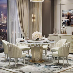Customizable Modern White Marble Round Dining Table Special luxury round white marble top dining table with golden base