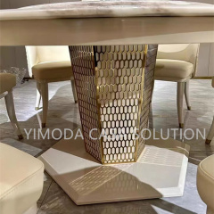 Customizable Modern White Marble Round Dining Table Special luxury round white marble top dining table with golden base