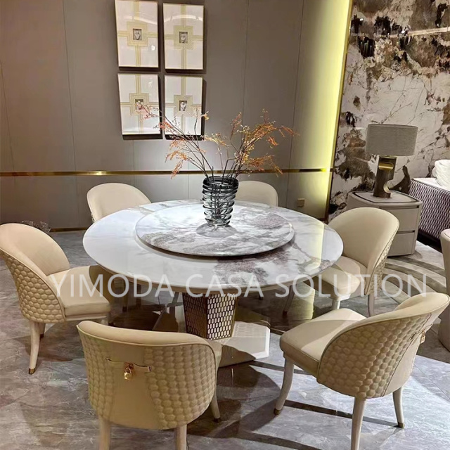 Customizable Modern White Marble Round Dining Table Special luxury round white marble top dining table with golden base
