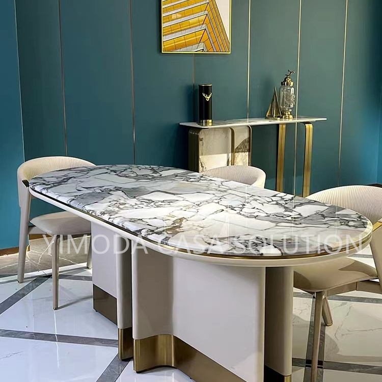 Natural stone top Dining Table Luxury High-end Marble Top Dining Table High Quality Dining Room Furniture for Villa and Hotel