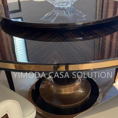 Luxury New Design High Quality Home Furniture Round Brown glossy Top Dining Table Set