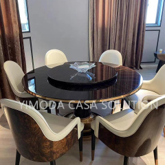 Luxury New Design High Quality Home Furniture Round Brown glossy Top Dining Table Set