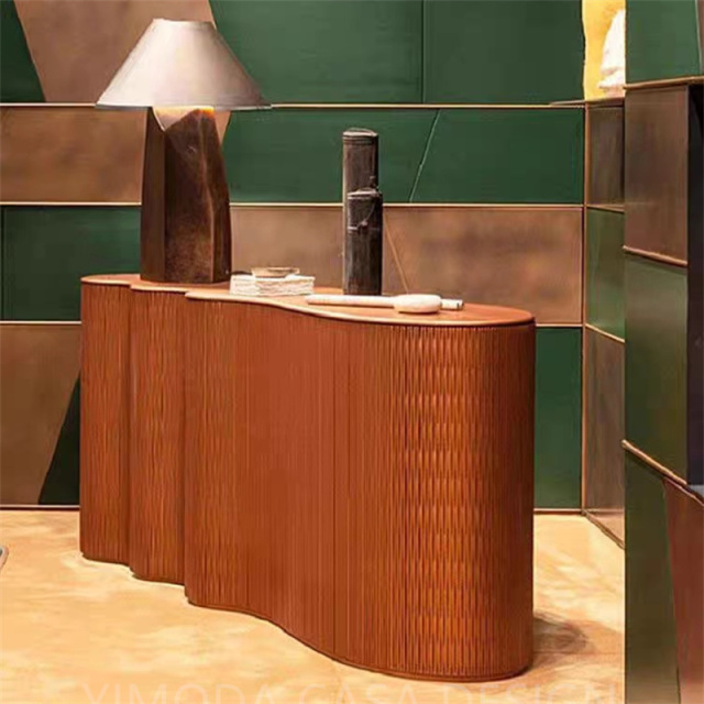 Italian Modern High-End Luxury Brown art luxury Dining Room Sideboard Cabinet New Fashion brown waved shaped art console cabinet Furniture