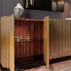 Customized High End Luxury High Gloss Golden Stainless Steel Bronze color Luxury Storage buffet cabinet Dining Sideboard Cabinet