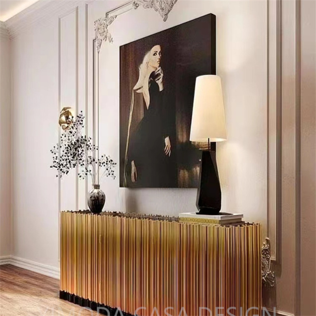 Customized High End Luxury High Gloss Golden Stainless Steel Bronze color Luxury Storage buffet cabinet Dining Sideboard Cabinet