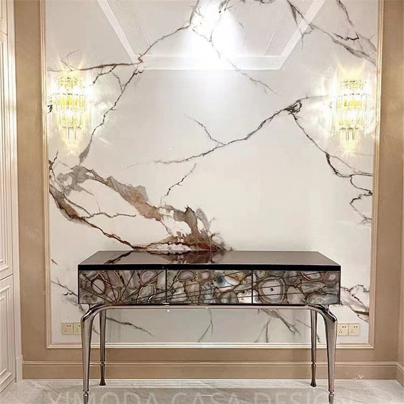 Modern Luxury Black Metal Stainless Steel Blue seashell decor Sideboard Buffet Storage Cabinet for Dining Living Room Furniture
