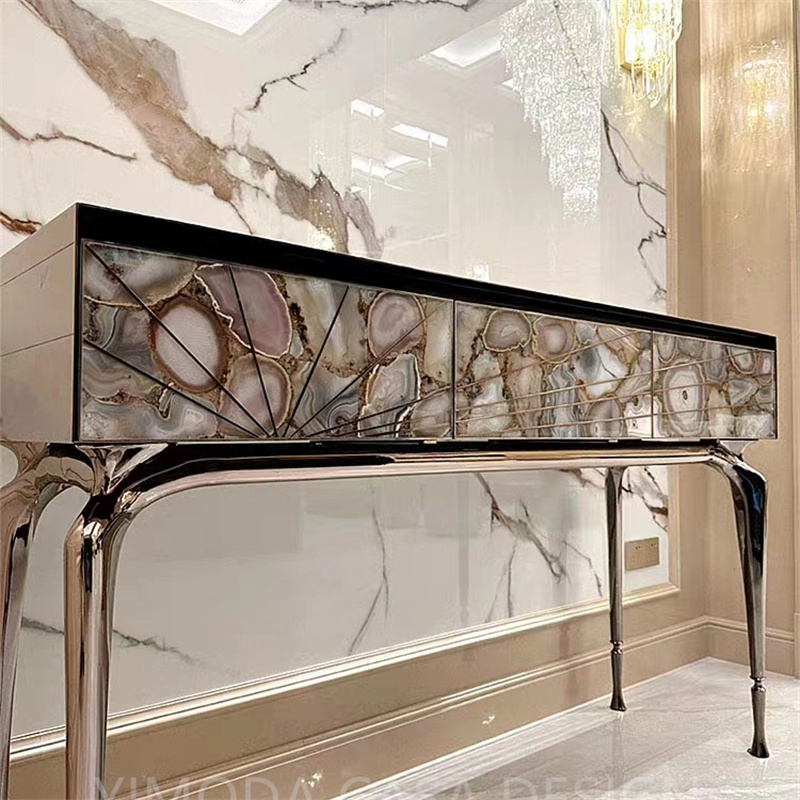 Modern Luxury Black Metal Stainless Steel Blue seashell decor Sideboard Buffet Storage Cabinet for Dining Living Room Furniture