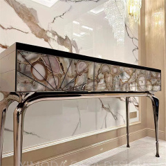Modern Luxury Black Metal Stainless Steel Blue seashell decor Sideboard Buffet Storage Cabinet for Dining Living Room Furniture
