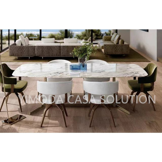 Luxury natural marble top Dining Table Luxury High-end Marble Top Dining Table High Quality Dining Room Furniture for Villa and Hotel