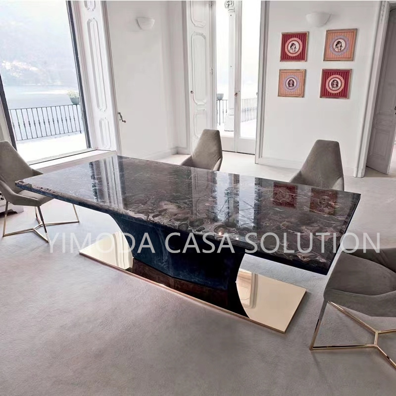 Stylish Rectangular Dark Marble Top Dining Table Elegant Design For Modern Homes And Dining Rooms