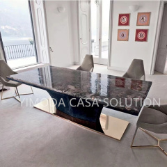 Stylish Rectangular Dark Marble Top Dining Table Elegant Design For Modern Homes And Dining Rooms