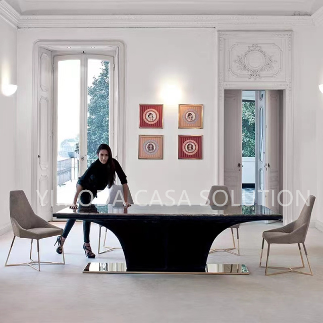 Stylish Rectangular Dark Marble Top Dining Table Elegant Design For Modern Homes And Dining Rooms
