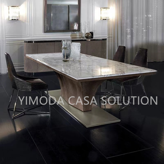 Stylish Rectangular Dark Marble Top Dining Table Elegant Design For Modern Homes And Dining Rooms
