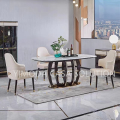 Modern Luxury Gold Stainless Steel And White Natural Marble Long Dining Table For Villa House Apartment