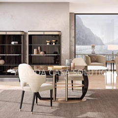 Modern Luxury Gold Stainless Steel And White Natural Marble Long Dining Table For Villa House Apartment