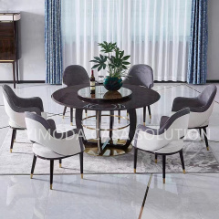 Modern Luxury Gold Stainless Steel And White Natural Marble Long Dining Table For Villa House Apartment