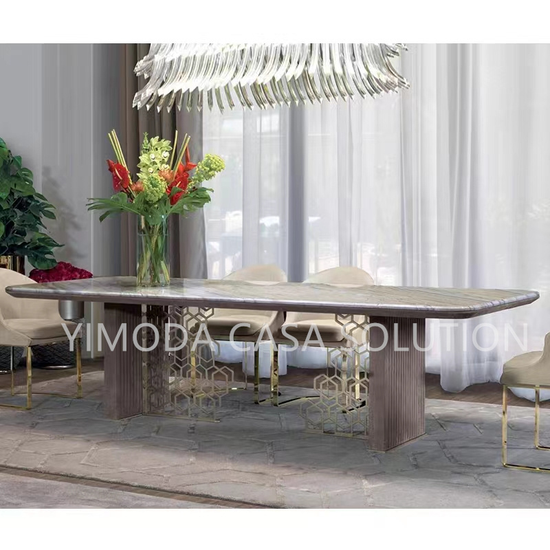 High Quality Modern Luxury Brown Marble top Stone Slab Big Slab art dining Table set