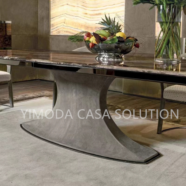 Home Furniture Unique Design Banquet Brown marble top dining Table Stainless Steel Gold 6 Seater Luxury Dining Table