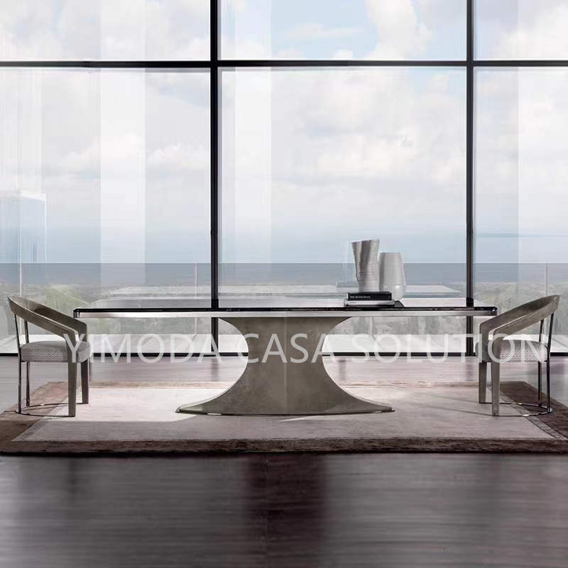 Home Furniture Unique Design Banquet Brown marble top dining Table Stainless Steel Gold 6 Seater Luxury Dining Table