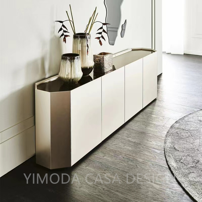 Customized Professional Factory champagne golden Wood Dining cabinet buffet High Gloss Sideboard Cabinet