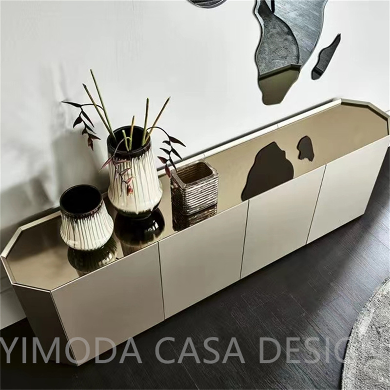 Customized Professional Factory champagne golden Wood Dining cabinet buffet High Gloss Sideboard Cabinet