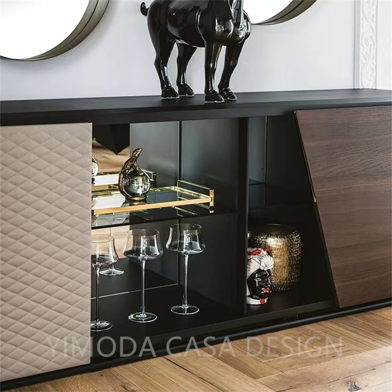 Large Capacity Luxury Modern Brown Wooden Buffet Table Art Home Furniture Brown Dining Cabinet storage cabinet