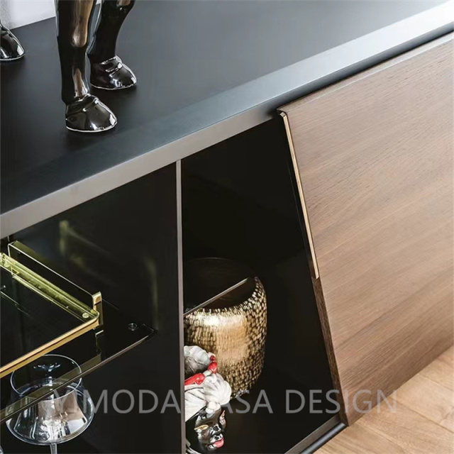 Large Capacity Luxury Modern Brown Wooden Buffet Table Art Home Furniture Brown Dining Cabinet storage cabinet