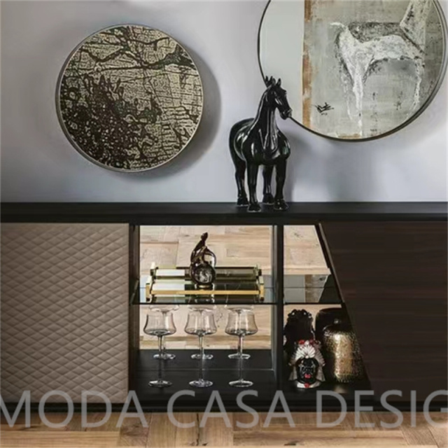 Large Capacity Luxury Modern Brown Wooden Buffet Table Art Home Furniture Brown Dining Cabinet storage cabinet