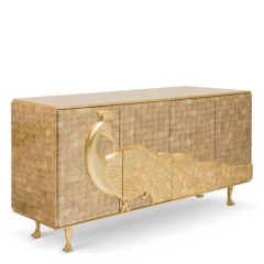 French art peacock seahsell Sideboard Storage Cabinet Black Modern art peacock shell parquet decor buffet Cabinet for Dining Room Kitchen and Entryway