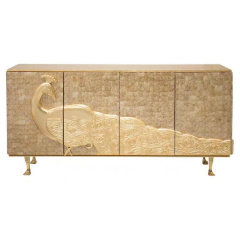French art peacock seahsell Sideboard Storage Cabinet Black Modern art peacock shell parquet decor buffet Cabinet for Dining Room Kitchen and Entryway