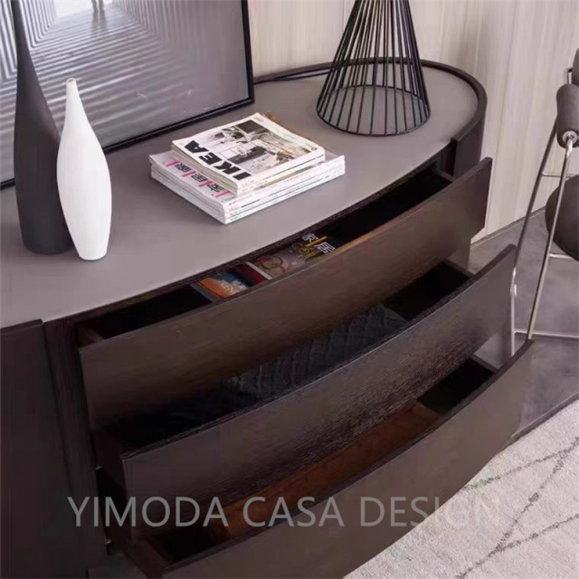 Luxury Modern Brown wooden Door Side Cabinet Wooden Marble Top Buffet Sideboard for Living Room Dining Room Storage Home Furniture