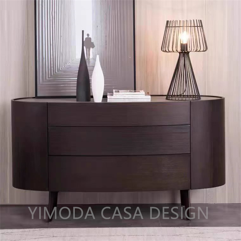 Luxury Modern Brown wooden Door Side Cabinet Wooden Marble Top Buffet Sideboard for Living Room Dining Room Storage Home Furniture