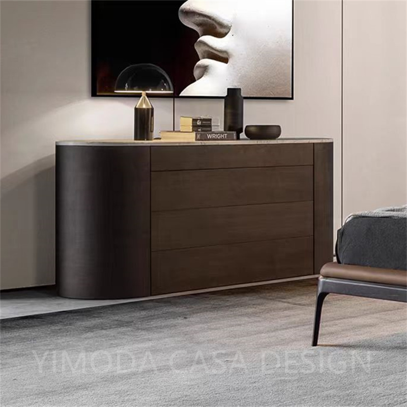 Luxury Modern Brown wooden Door Side Cabinet Wooden Marble Top Buffet Sideboard for Living Room Dining Room Storage Home Furniture