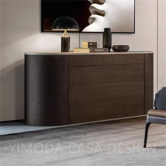 Luxury Modern Brown wooden Door Side Cabinet Wooden Marble Top Buffet Sideboard for Living Room Dining Room Storage Home Furniture