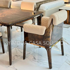High quality brown natural wood veneer dining table Base Good Quality brown glossy Dining Room Set 6 Chairs Glass Top Dining Set 8 Seater