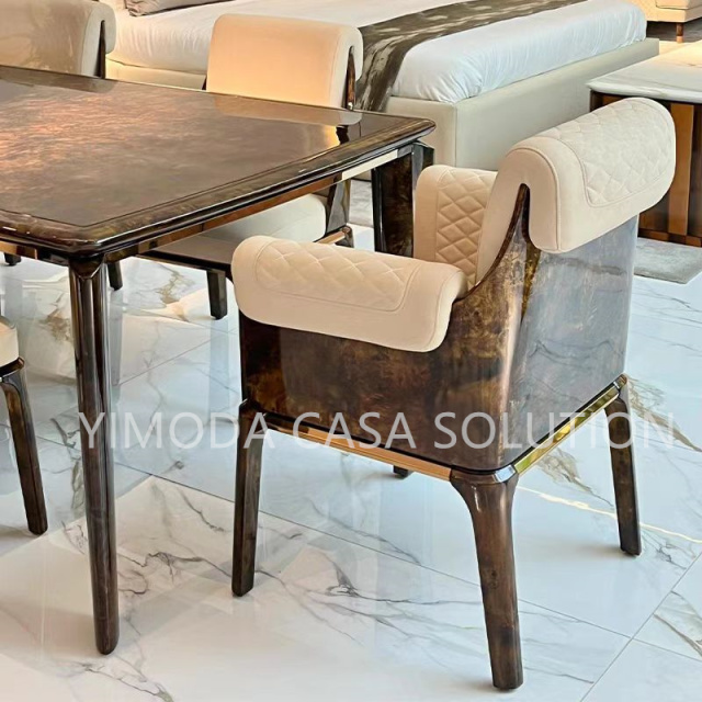 High quality brown natural wood veneer dining table Base Good Quality brown glossy Dining Room Set 6 Chairs Glass Top Dining Set 8 Seater