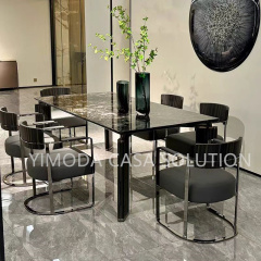 Custom Luxury Home Furniture Modern Luxury Dining Room Furniture 6 Seater Black Metal Base Black Marble Dining Table Set