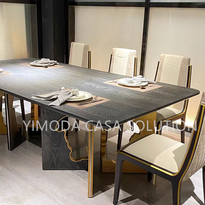 Custom Luxury Home Furniture Unique Design Banquet Table Modern Italian Stainless Steel Gold Leaf Large Luxury Dining Table