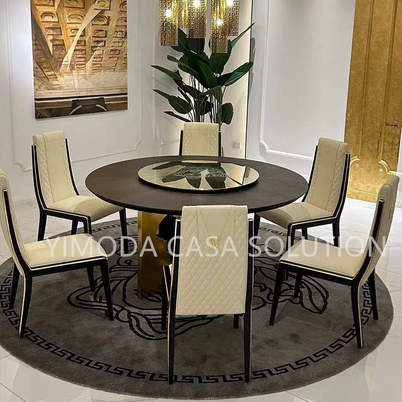 Custom Luxury Home Furniture Unique Design Banquet Table Modern Italian Stainless Steel Gold Leaf Large Luxury Dining Table