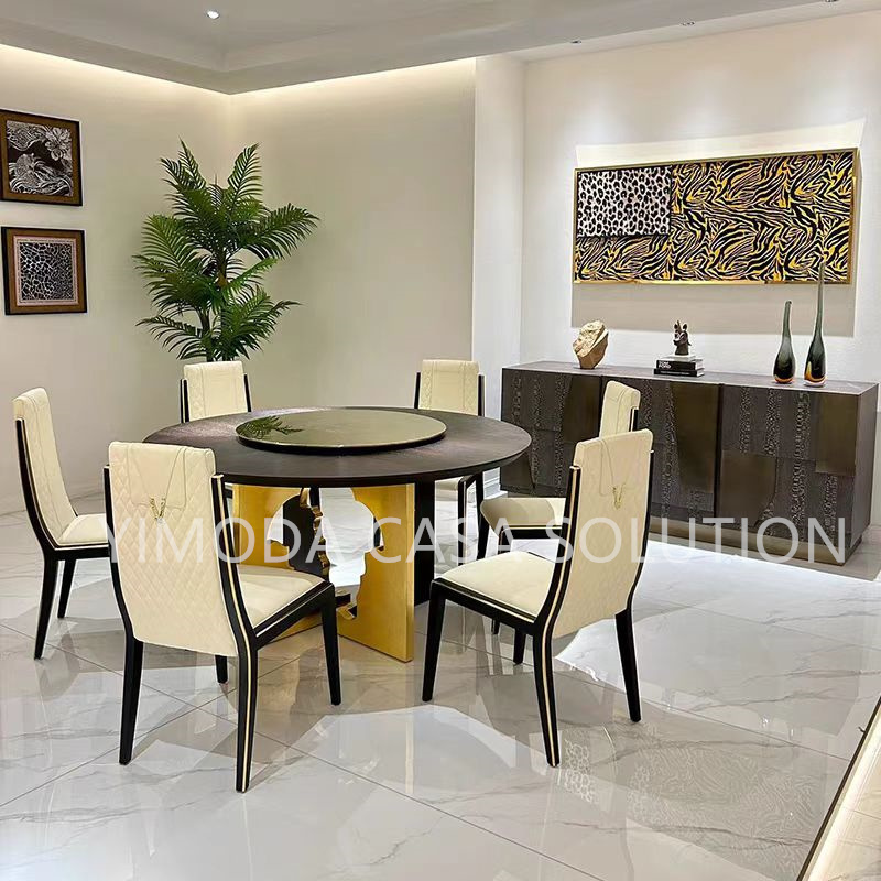 Custom Luxury Home Furniture Unique Design Banquet Table Modern Italian Stainless Steel Gold Leaf Large Luxury Dining Table