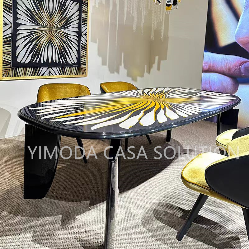 Luxury Rectangular Dining Table Set with yellow glossy top Modern Dining Set Furniture for Dining Room & Office for Apartment & Hotel