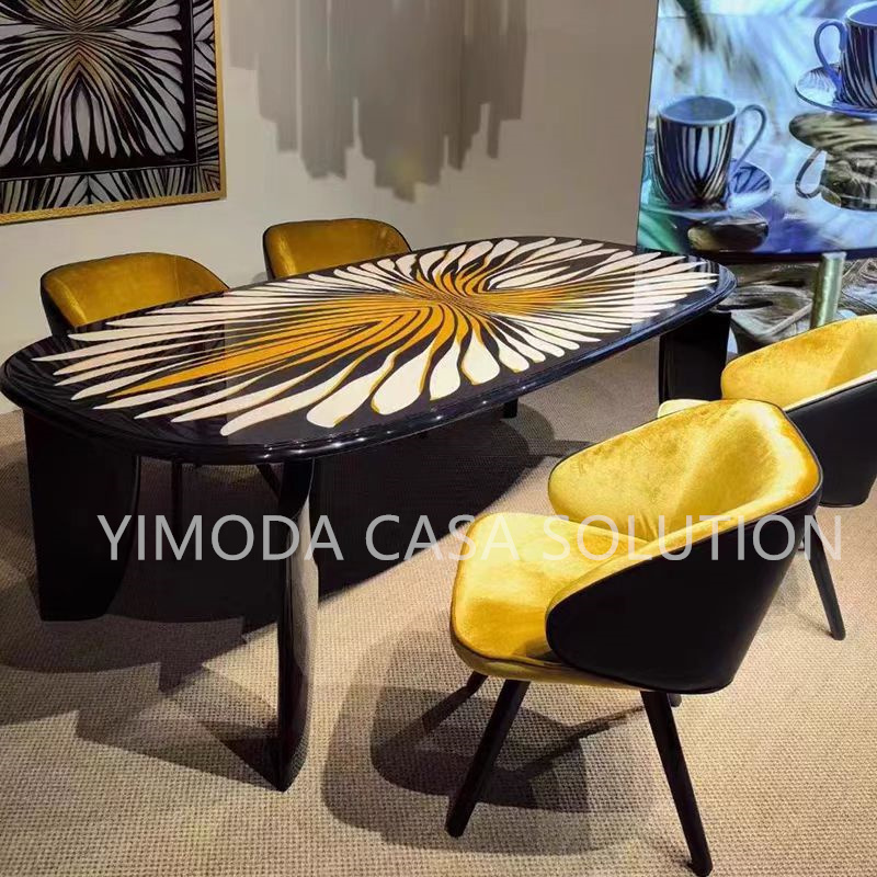 Luxury Rectangular Dining Table Set with yellow glossy top Modern Dining Set Furniture for Dining Room & Office for Apartment & Hotel