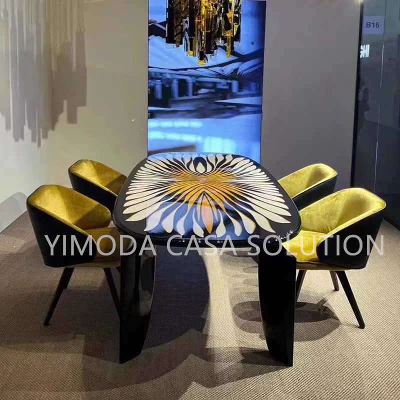 Luxury Rectangular Dining Table Set with yellow glossy top Modern Dining Set Furniture for Dining Room & Office for Apartment & Hotel