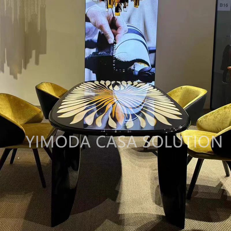 Luxury Rectangular Dining Table Set with yellow glossy top Modern Dining Set Furniture for Dining Room & Office for Apartment & Hotel