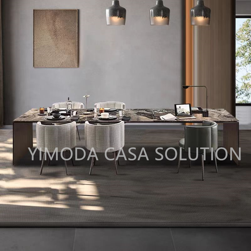 Luxury Dining Room Furniture Sets Modern Italian Stainless Steel Gold Dining Table with 8 Chairs Leaf Shape Table for Villa