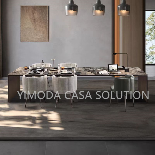 Luxury Dining Room Furniture Sets Modern Italian Stainless Steel Gold Dining Table with 8 Chairs Leaf Shape Table for Villa