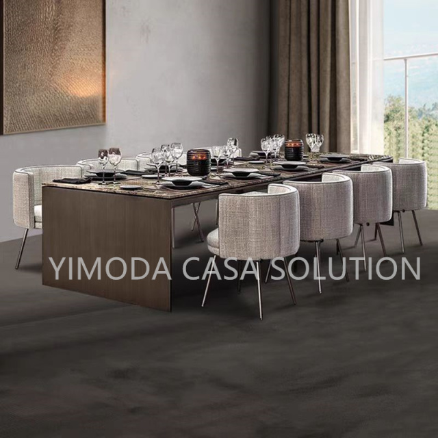 Luxury Dining Room Furniture Sets Modern Italian Stainless Steel Gold Dining Table with 8 Chairs Leaf Shape Table for Villa