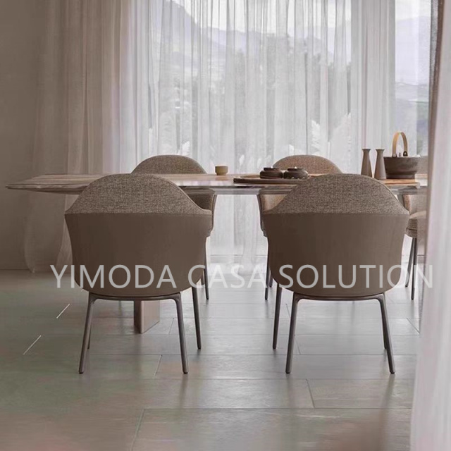 Latest Design Home Furniture Modern Luxury Grey Marble Top Stainless Steel Champagne Gold Base Dining Table Set