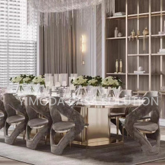Italian Grey white marble top Luxury Marble Round Dining Table Artistic Round Designer Table for Modern Homes