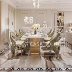 Italian Grey white marble top Luxury Marble Round Dining Table Artistic Round Designer Table for Modern Homes